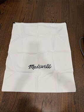 Madewell White Drawstring Storage Bag with Black Logo
